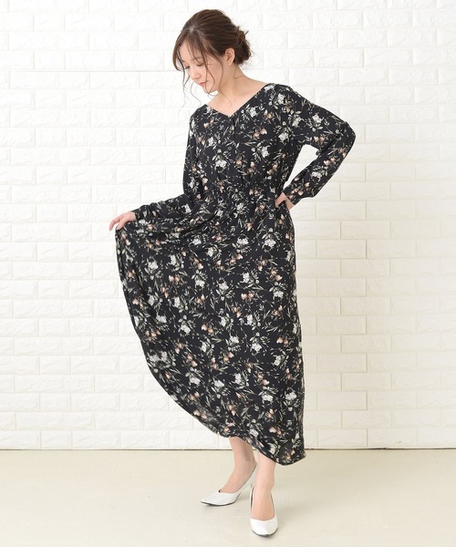 Lace Ladies（レースレディース） ワンピース 花柄フレア 長袖ロング