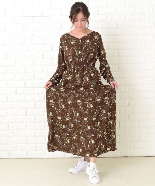 Lace Ladies（レースレディース） ワンピース 花柄フレア 長袖ロング