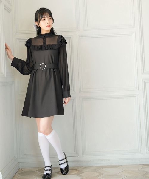 Newlyme（ニューリーミー） ワンピース ヨークフリル長袖ドッキング