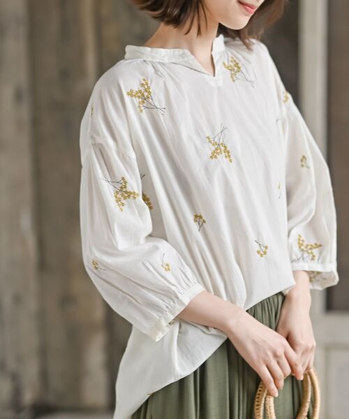 r・p・s（アールピーエス） ブラウス シャツ ブーケ刺繍7分袖ブラウス