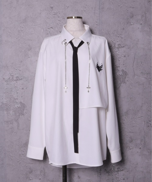 Amilige（アミリージュ） ブラウス シャツ チェーン付きバイカラー