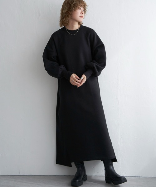 notch. ワンピース 裏起毛テレコ切り替えラグランワンピース