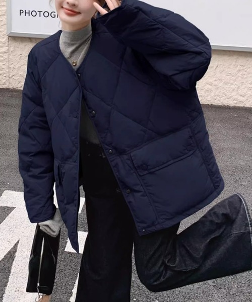 emi+ ジャケット ノーカラージャケット チェックドッキング