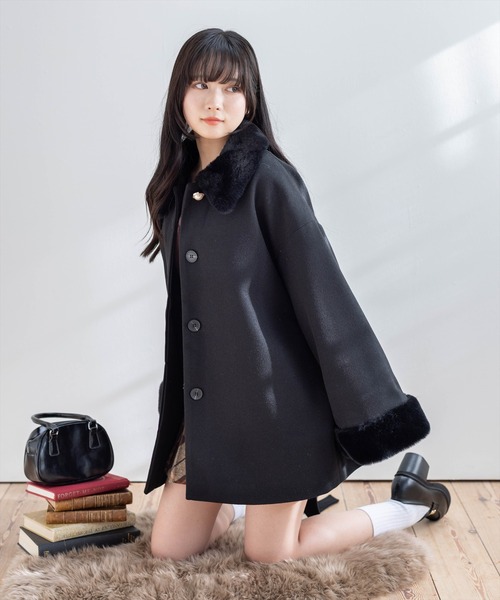 clear コート アウター ベルト付きミドルファーコート「大人