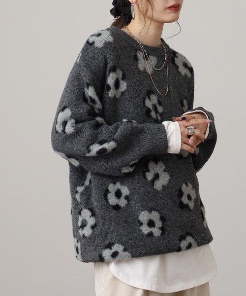 mitis（ミティス） ニット セーター フラワー柄モヘアニットプル