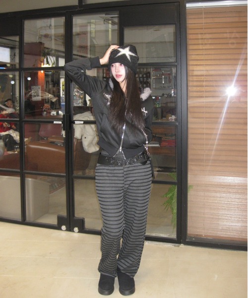 パーカー ファー付きY2Kダブルジップアップパーカー レディース