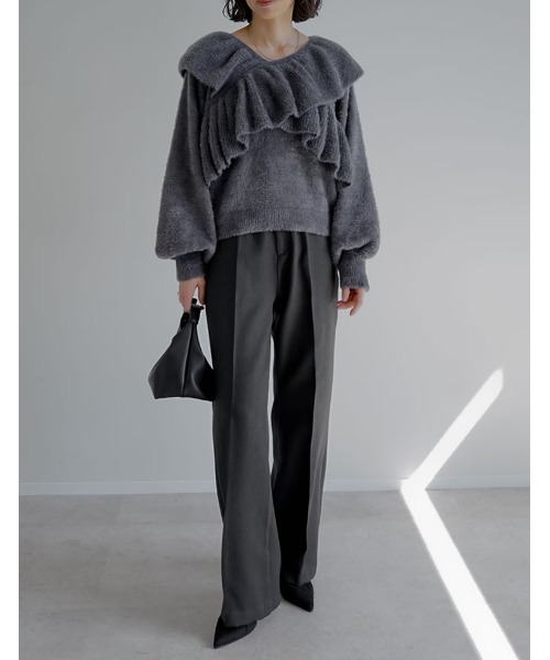 Re:EDIT（リエディ） ニット セーター クロスフリルシャギーニットプル