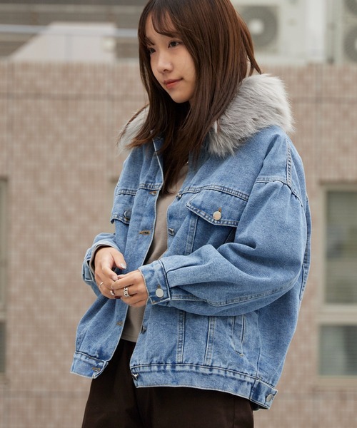 Chick デニムジャケット gジャン Faux Fur Trim 2nd Denim Jacket