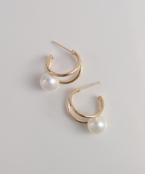 anq.（アンク） ピアス 「anq.」K10・淡水パール ダブルライン ピアス
