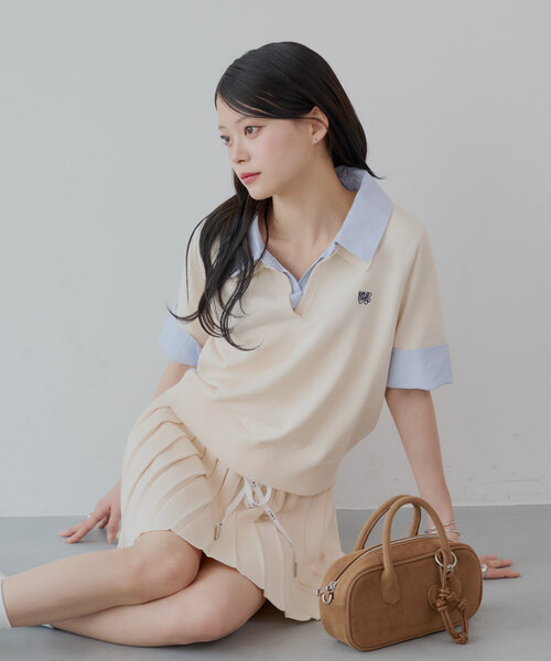 Chico（チコ） ニット セーター 「ZOZO限定」刺繍入り襟付きポロニット