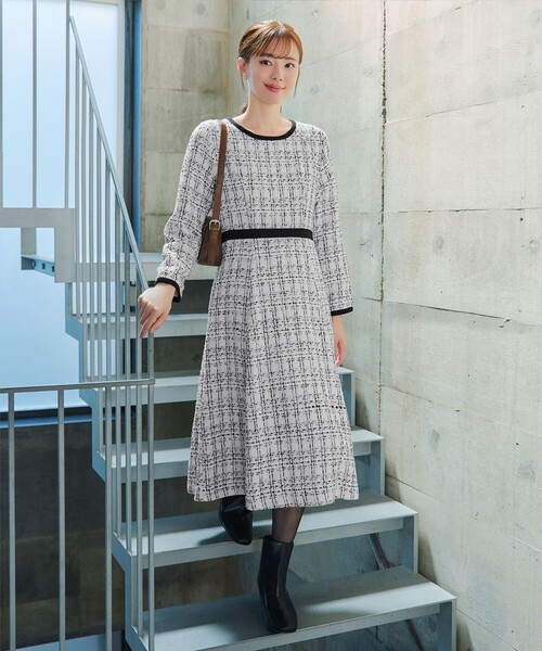 Tiaclasse ワンピース 配色ツイードワンピース : ZOZOTOWN Yahoo!店
