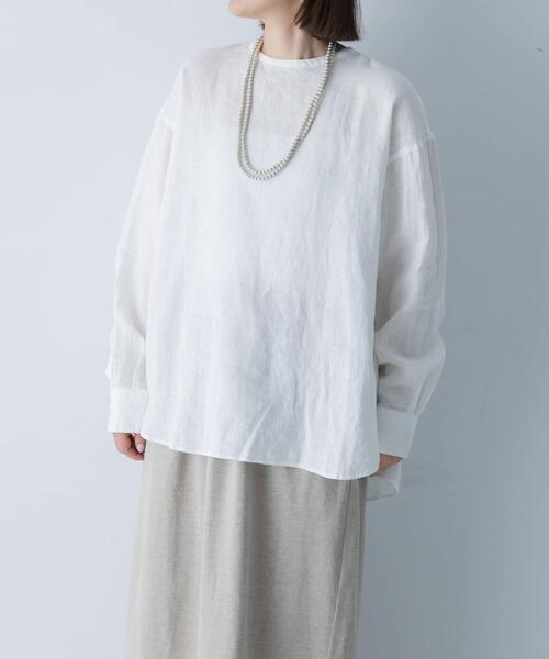 かぐれ ブラウス シャツ リネンクルーネックプルオーバー レディース
