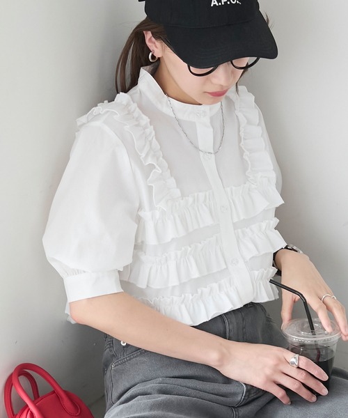 BONLECILL（ボンルシール） ブラウス シャツ フリルビスチェドッキング