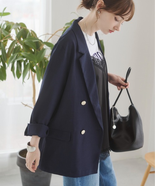 ANGIE ジャケット テーラードジャケット リネンライク 金ボタン