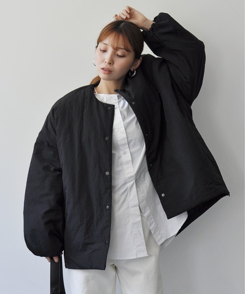 ジャケット ノーカラージャケット サイドジップ付きノーカラー中綿