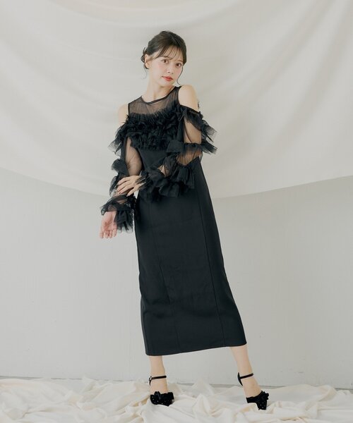 Chico（チコ） ドレス 「SALON by Chico」フリルデザインタイトロング