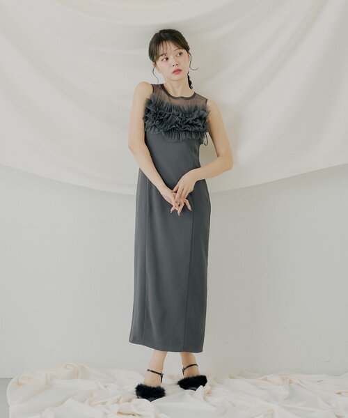 Chico（チコ） ドレス 「SALON by Chico」フリルデザインタイトロング