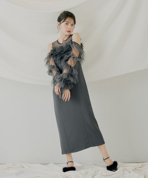 Chico（チコ） ドレス 「SALON by Chico」フリルデザインタイトロング