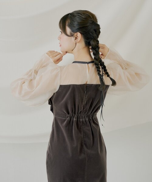 Chico（チコ） ドレス 「SALON by Chico」配色シアーリボンベロア