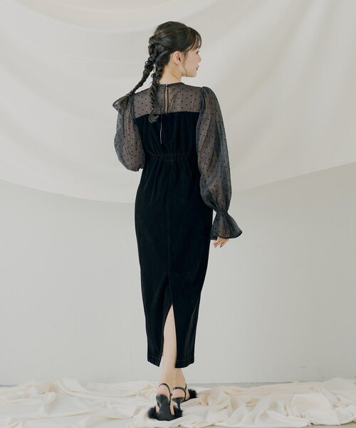 Chico（チコ） ドレス 「SALON by Chico」配色シアーリボンベロア