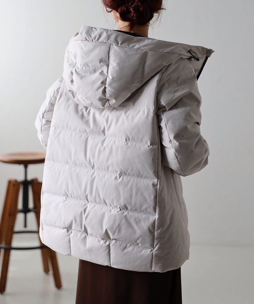 ＆HALF ダウンコート ダウンジャケット バイカラーシームレスダウン