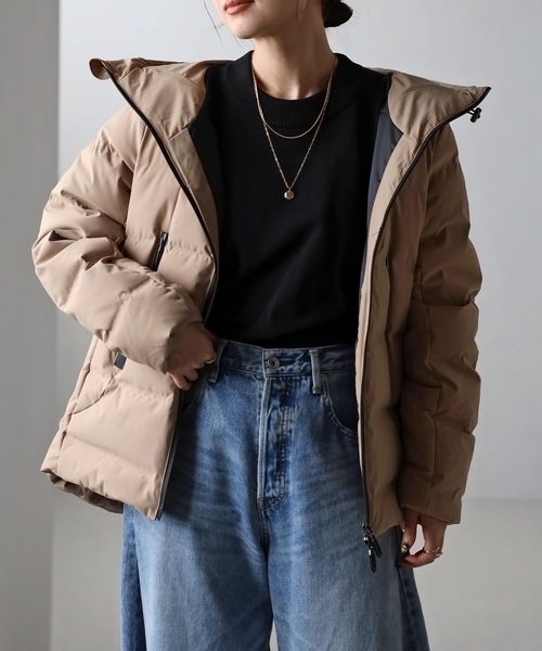 ＆HALF ダウンコート ダウンジャケット バイカラーシームレスダウン