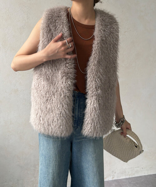 DouDou（ドゥドゥ） ベスト ジレ フェイクカシミヤファーベスト
