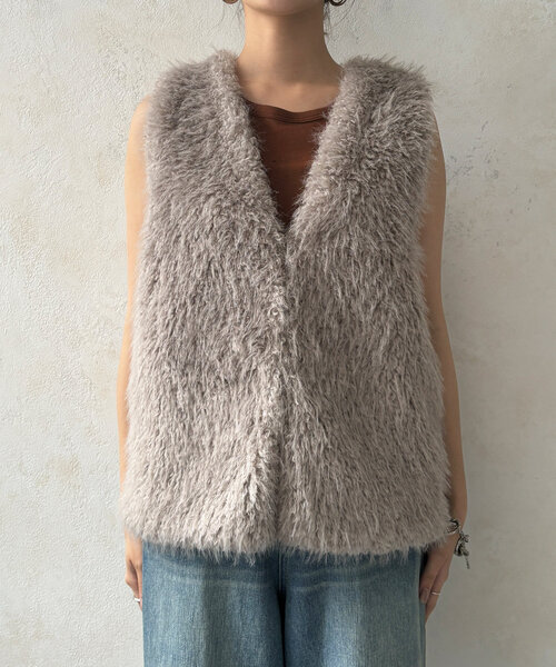 DouDou（ドゥドゥ） ベスト ジレ フェイクカシミヤファーベスト