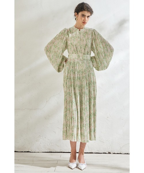 Estella.K ワンピース Jane Belted Dress プリーツプリントドレス