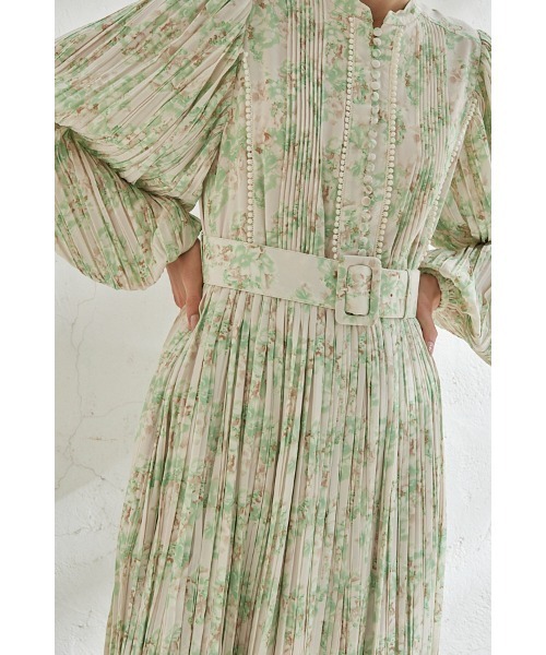 Estella.K ワンピース Jane Belted Dress プリーツプリントドレス