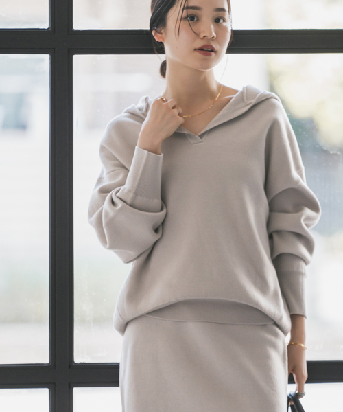 NOBLE（ノーブル） ニット セーター 「追加」接結タック編みフードプル