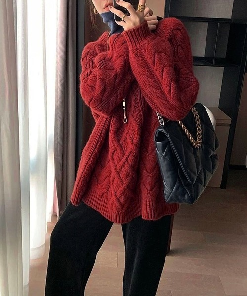 BLANC FICELLE ニット セーター ケーブル編み クルーネック レディース