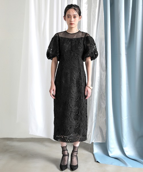 Callarus ドレス 「Callarus」ケミカルレース使いボリューム袖デザイン