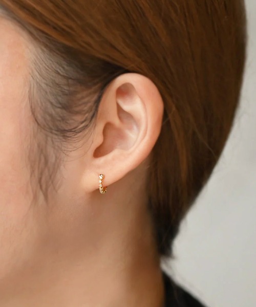 sowi ピアス K10YG ダイヤモンド スターダスト フープピアス（S