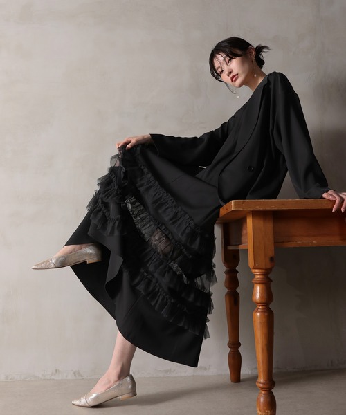 Kana ドレス 裾フリルキャミワンピース オーバーサイズジャケット 2点