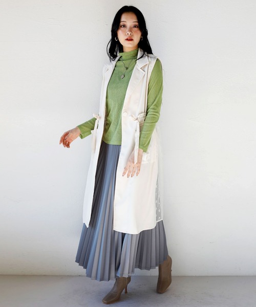 OTONA tシャツ シアートップス ハイネック ライトグリーン レディース