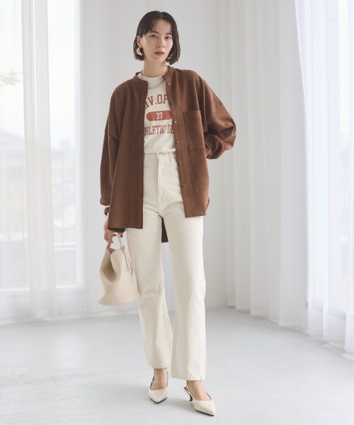 ANGIE ブラウス シャツ フェイクスエード オーバーサイズ バンドカラー