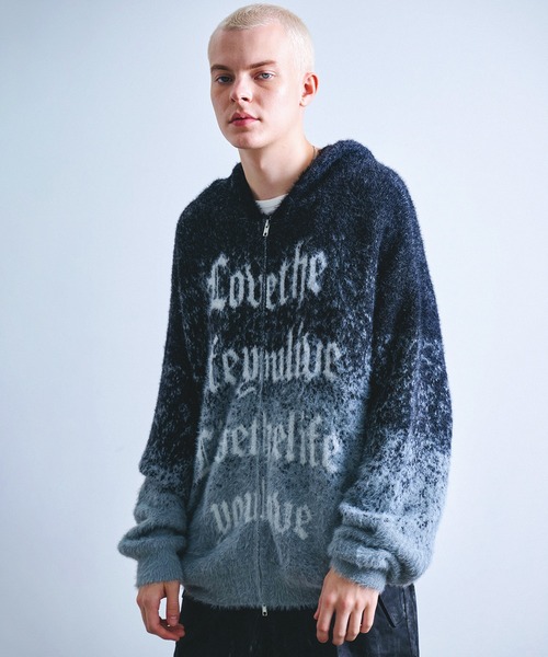 Revo. パーカー Y2K グランジ ロゴジャガード シャギーニット ダブル