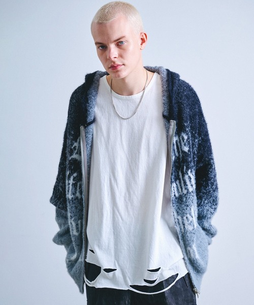 Revo. パーカー Y2K グランジ ロゴジャガード シャギーニット ダブル