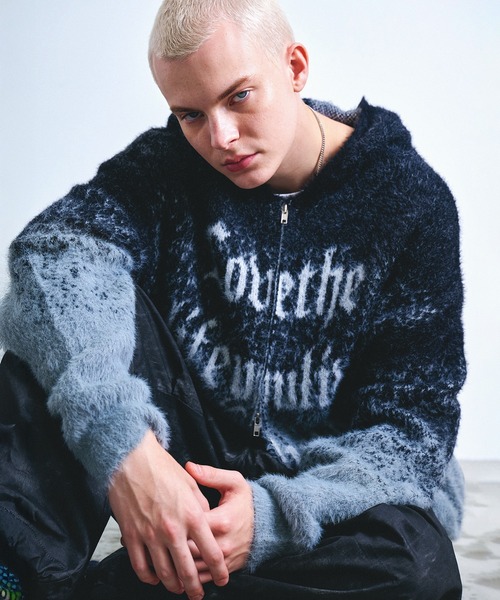 Revo. パーカー Y2K グランジ ロゴジャガード シャギーニット ダブル