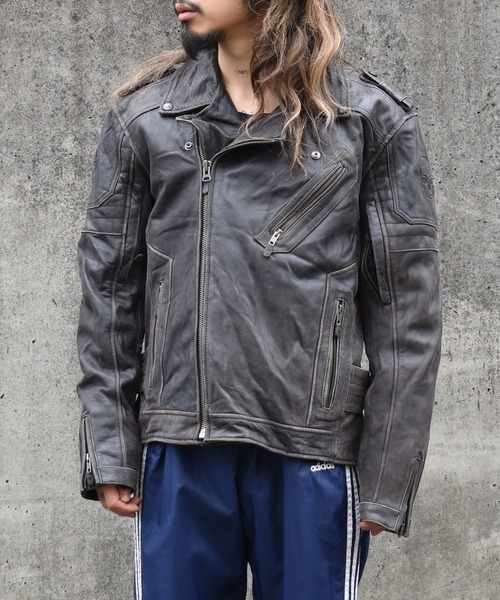 VINTAGE 革ジャン ライダース 「ヴィンテージ古着」BLACK BRAND スカル