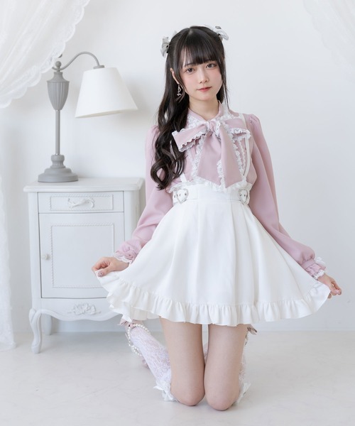 DearMyLove ブラウス シャツ レースフリルたっぷり上品ボウタイリボン