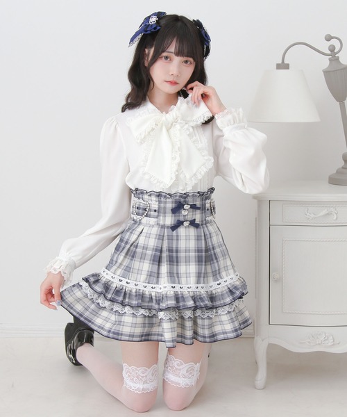 DearMyLove ブラウス シャツ レースフリルたっぷり上品ボウタイリボン