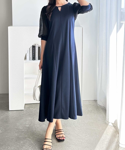 GeeRA（ジーラ） ワンピース 夏にぴったり！袖異素材シアーキーネック