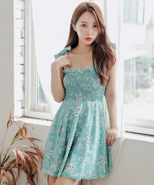 Lace Ladies（レースレディース） 水着 花柄シャーリングワンピース