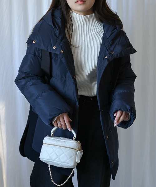 ＆HALF ダウンコート ダウンジャケット ウール調フェルトダウンコート