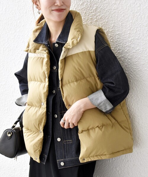SHIPS any ダウンベスト ベスト any: ナイロン スタンドカラー ダウン