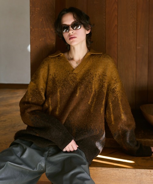 soerte ポロシャツ Irregularity Gradation Skipper Knit/イレギュラー