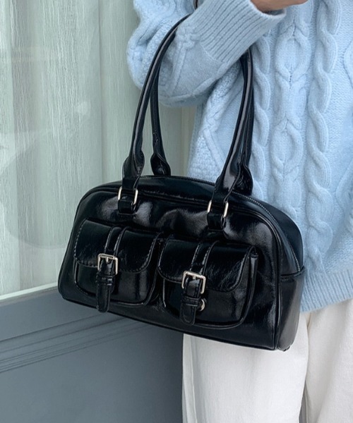 ボストンバッグ ダブルベルトポケットボストンバッグ レディース