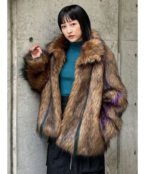 MURUA（ムルーア） コート アウター フェイクファーラインジャガード